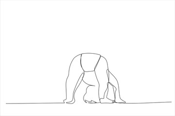 Illustration of funny baby standing on his head, isolated on white. One line style art