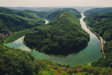 Saarschleife, the scenic view over the Saar river in Germany