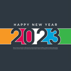 Happy new year 2023 colorful paper cut number on square background.