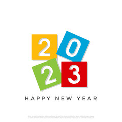 2023 Happy new year colorful paper cut number on square background.