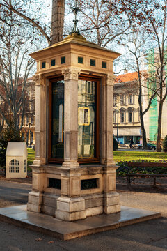 Meteorological post station in Zrinjevac park in winter. Zagreb, Croatia