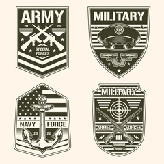 Military army set flyer vintage monochrome