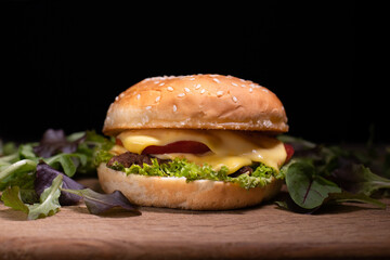 juicy cheeseburger made at home from natural products