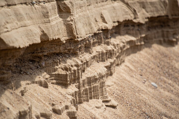 Surface sandy shore. Close-up of sandy rock