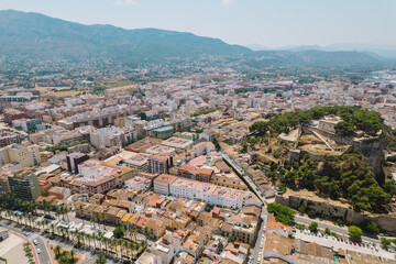 Aerial view of Denia, Alicante, Spain. Summer tourist destination, city.