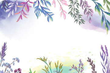 Fototapeta na wymiar background with healing herbs, plants, flowers against the sky in boho style, illustrations, wallpapers