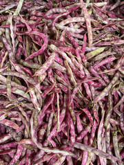 Fresh red beans (roman beans) as background on market stall