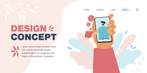 Hand holding phone with doctor on it flat vector illustration. Woman prescribing pills to patient according symptoms. Online medical consultation concept for banner, website design or landing web page