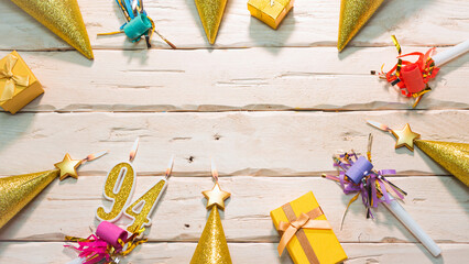 Beautiful colorful card on the background of white boards happy birthday in golden hues copy space....