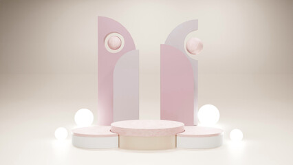 3d render abstract platform podium. Realistic pastel mock-up for products promotion. Abstract modern minimal background with empty podium. Display product minimal scene with geometric podium platform.