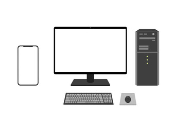 スマートフォン（スマホ）とデスクトップパソコン　PNG