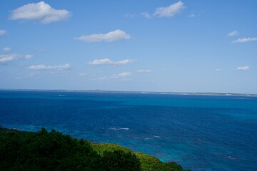 Fototapeta na wymiar Scenery of the sea and sky of Miyako Island seen from Makiyama Observatory