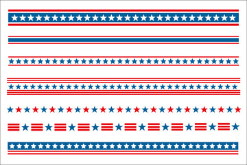 American flag  abstract symbols decorative banner border divider stripe set vector design template.