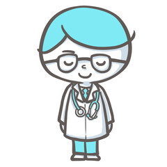 お辞儀し感謝を伝える男性医師　青バージョン