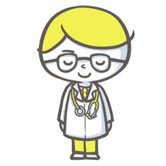 お辞儀し感謝を伝える男性医師　黄色バージョン