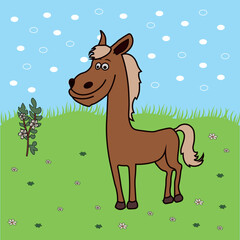 cute horse in nature vector