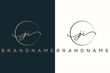 J I  JI hand drawn logo of initial signature, fashion, jewelry, photography, boutique, script, wedding, floral and botanical creative vector logo template for any company or business.