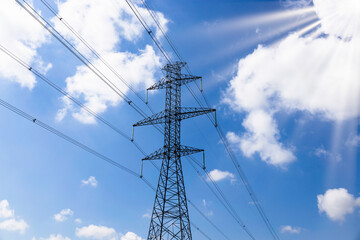 High voltage pole or High voltage electricity tower and transmission power lines