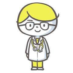 立ち姿のまじめそうな男性医師　黄色バージョン