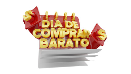 Isolated 3d stamp in portuguese for retail sales day to buy cheap - obrazy, fototapety, plakaty
