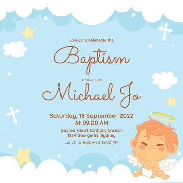 Hand drawn baptism invitation design