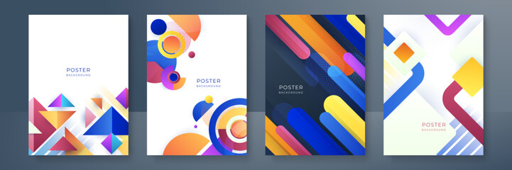 Gradient trendy colourful flowing geometric pattern background texture for poster cover design. Minimal color abstract gradient banner template. Modern vector wave shape for brochure and social media