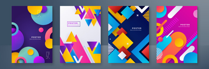 Abstract colourful trendy gradient flowing geometric pattern background texture for poster cover design. Minimal color gradient banner template. Modern vector wave shape for brochure and social media