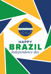 Brazil Independence Day. Happy national holiday. Freedom day. Celebrate annual in September 7. Brazil flag. Patriotic brazilian design. Poster, card, banner, template, background. Vector illustration