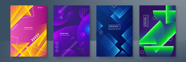 Fototapeta premium Abstract colourful trendy gradient flowing geometric pattern background texture for poster cover design. Minimal color gradient banner template. Modern vector wave shape for brochure and social media