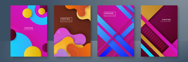 Gradient trendy colourful flowing geometric pattern background texture for poster cover design. Minimal color abstract gradient banner template. Modern vector wave shape for brochure and social media