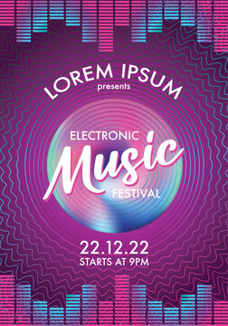 Electronic music festival poster, abstract art, gradient colors, vector template, flyer, presentation, brochure. sound waves, vibrant, colorful, party flyer, music festival, invite, music fest