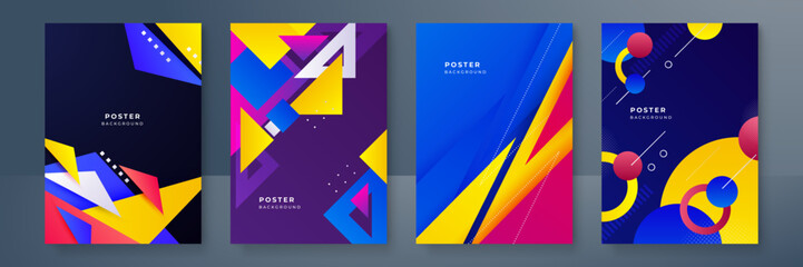 Gradient trendy colourful flowing geometric pattern background texture for poster cover design. Minimal color abstract gradient banner template. Modern vector wave shape for brochure and social media