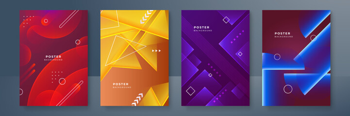 Fototapeta premium Gradient trendy colourful flowing geometric pattern background texture for poster cover design. Minimal color abstract gradient banner template. Modern vector wave shape for brochure and social media