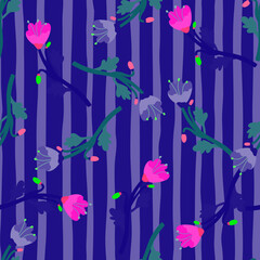 Obraz premium Vintage botanical flower seamless pattern. Naive art. Strange floral wallpaper.