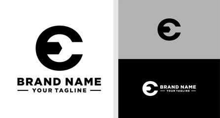 LETTER E LOGO REPAIR WRENCH NEGATIVE SPACE EDITABLE.