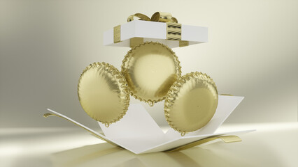 Caixa com balões metálicos dourado