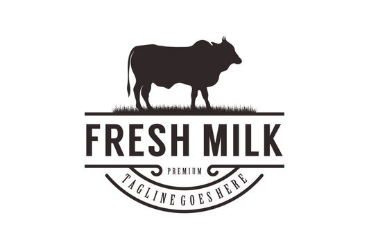 fresh milk logo with healthy cow illustration vector design