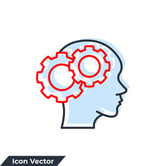 psychology icon logo vector illustration. People head with gear symbol template for graphic and web design collection