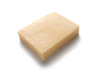 Emmental cheese triangle, Swiss cheese, isolated on white background.
