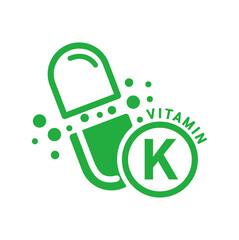 Vitamin K icon green in capsule form simple line. Isolated on a white background. Medical symbol concept. Design for use on web app mobile and print media. Vector EPS10 illustration.