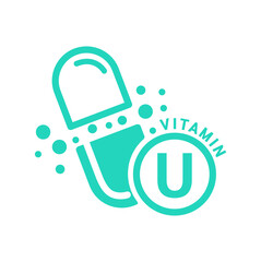 Vitamin U icon blue in capsule form simple line. Isolated on a white background. Medical symbol concept. Design for use on web app mobile and print media. Vector EPS10 illustration.