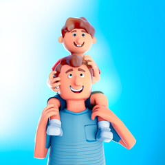 3d illustration of father and son for happy fathers day	