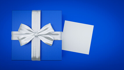 Background caixa de presente azul com laço 3d para adição de texto