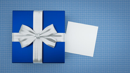 Background caixa de presente azul com laço 3d para adição de texto
