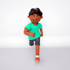 Ilustração 3d isolada de menino negro correndo
