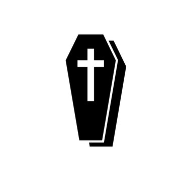 recommend clip art: Coffin icon. Wooden coffin black icon with cross. Coffin isolated symbol. Vector illustration.