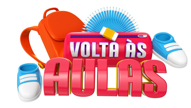 Selo 3d isolado em portugu&ecirc;s volta &agrave;s aulas