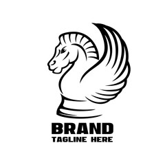Modern horse pegasus chess piece logo. Vector illustration