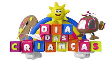 Isolated 3d stamp in portuguese for children's day campaign
