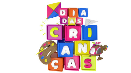 Isolated 3d stamp in portuguese for children's day campaign